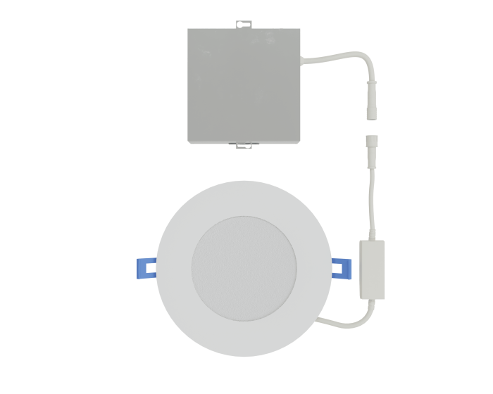 White round LED pot light with its separate driver enclosure