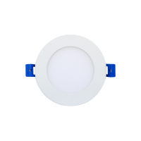 Reno white round slim LED downlight with flat diffuser and blue spring clips